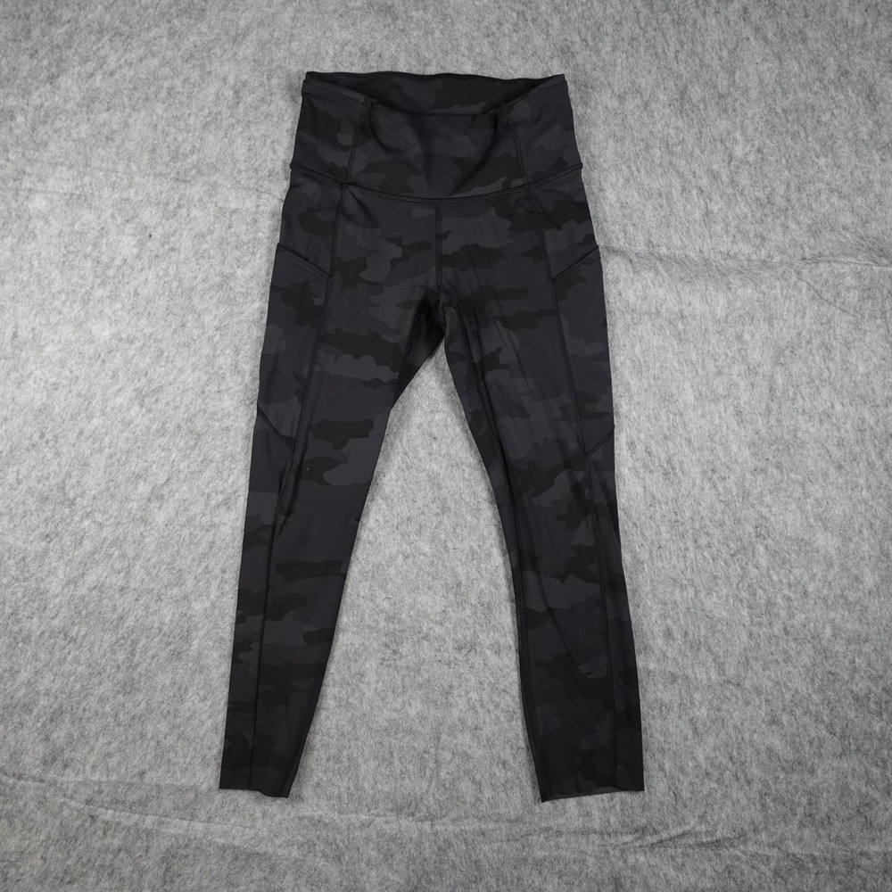 Lululemon Leggings Womens 4 Black Camo Fast Free High Rise Pocket Crop 23" Yoga